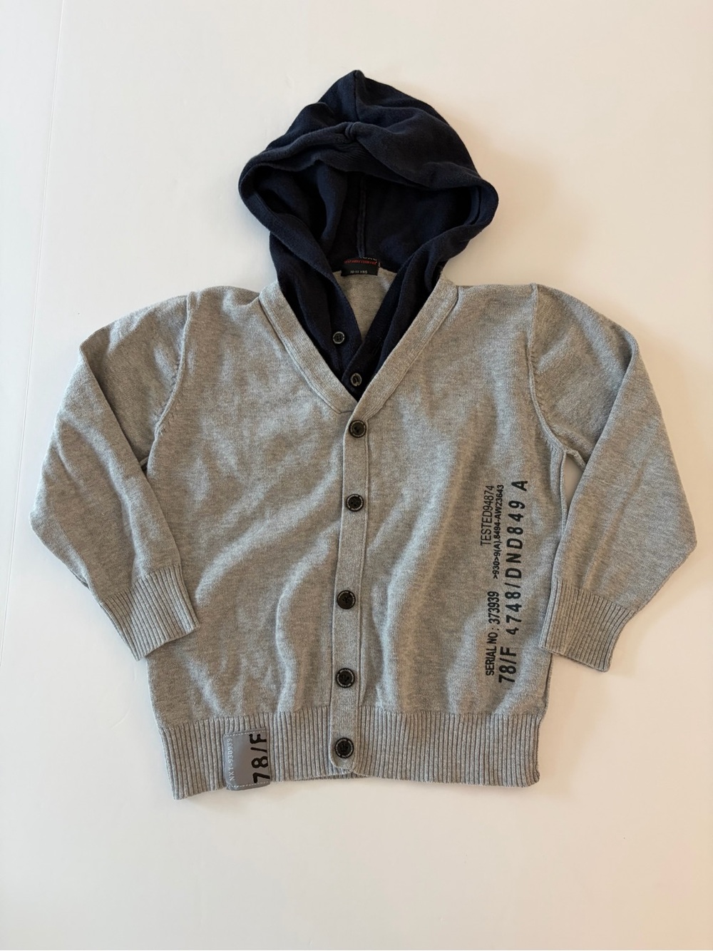 NEXT Kids Gray Knit Button Down Hooded Cardigan Sweater Boys Size 10-11